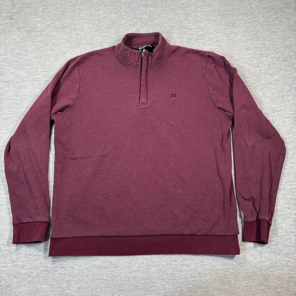 Travis Mathew Pullover Men XL Burgundy Quarter Zip Golf Sweatshirt Casual - Picture 1 of 8